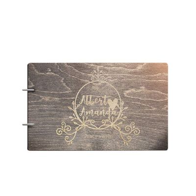 Bride and Groom Personalized Handmade Wedding Guest Book for Bride and Groom Wood Alternative Custom Engraved Newlywed Marriage Album 10 Designs to Choose from (Design 03, Black Walnut)