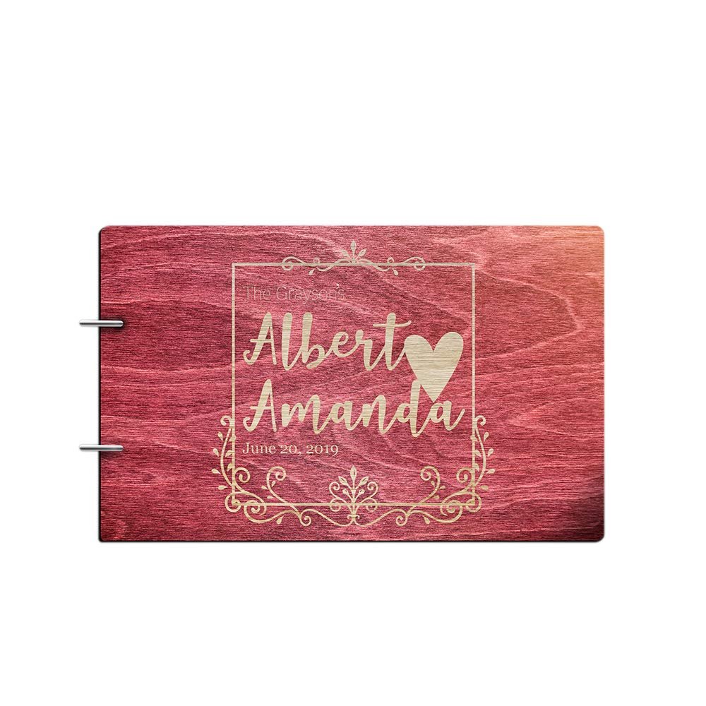 Just Customized Bride and Groom Personalized Handmade Wedding Guest Book for Bride and Groom Wood Alternative Custom Engraved Newlywed Marriage Album 10 Designs to Choose from (Design 08, Rosewood)