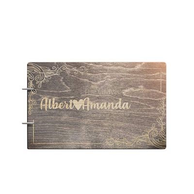 Bride and Groom Personalized Handmade Wedding Guest Book for Bride and Groom Wood Alternative Custom Engraved Newlywed Marriage Album 10 Designs to Choose from (Design 05, Black Walnut)