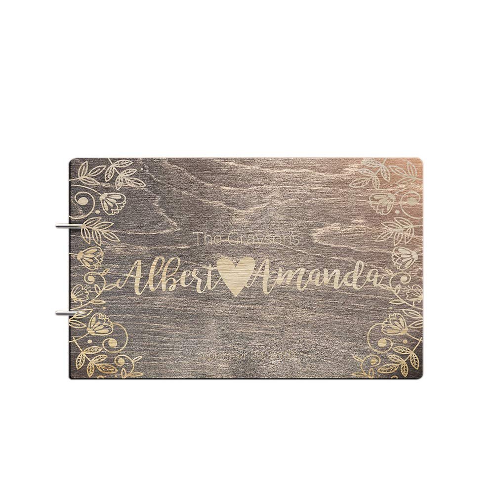 Bride and Groom Personalized Handmade Wedding Guest Book for Bride and Groom Wood Alternative Custom Engraved Newlywed Marriage Album 10 Designs to Choose from (Design 10, Black Walnut)