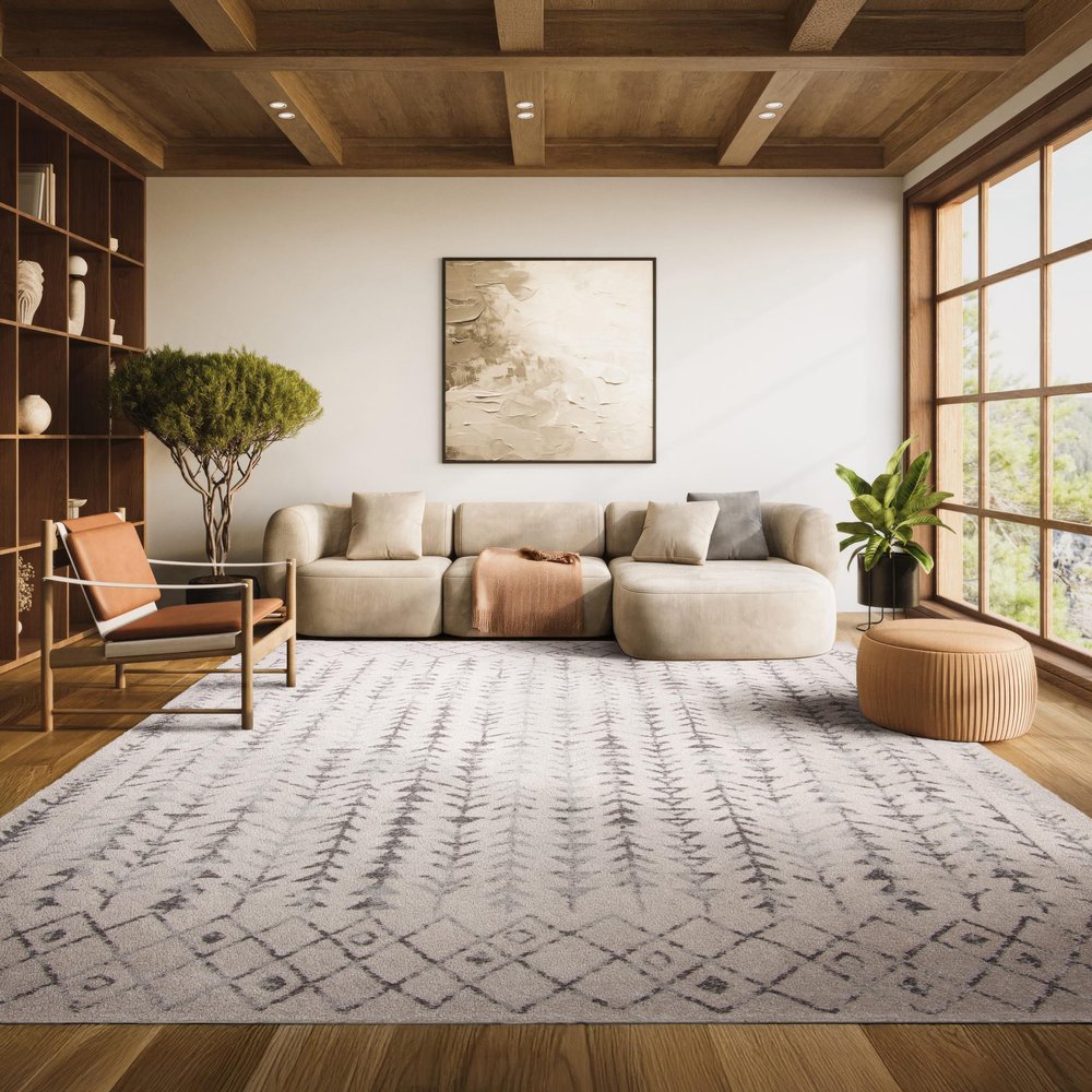 SAFAVIEH Area Rug 8x10 - Tulum Collection - Large - Ivory & Grey, Moroccan Boho Distressed Design, Non-Shedding & Easy to Clean, Ideal for Living Room, Bedroom, Dining Space (TUL262A)