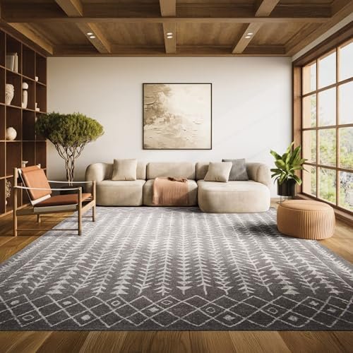 SAFAVIEH Area Rug 8x10 - Tulum Collection - Large - Dark Grey & Ivory, Moroccan Boho Distressed Design, Non-Shedding & Easy to Clean, Ideal for Living Room, Bedroom, Dining Space (TUL262F)