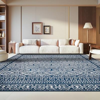 SAFAVIEH Area Rug 8x10 - Tulum Collection - Large - Navy & Ivory, Moroccan Boho Distressed Design, Non-Shedding & Easy to Clean, Ideal for Living Room, Bedroom, Dining Space (TUL264N)