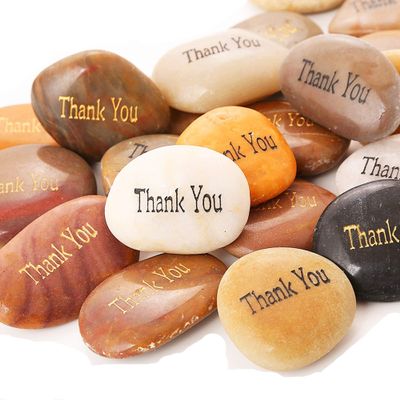 ROCKIMPACT 50PCS Thank You Thank You Stone Engraved Inspirational Stones Bulk Motivational Thank You Gifts Zen Healing Inspiring Rocks Prayer Word Stones Wholesale Thank You Rocks, 2"-3" ea