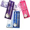 ZHONGJIUYUAN Set of 3 Color Dinnerware Sets Romantic Purple Rose Stainless Steel Spoon Chopsticks Travel Camping Cutlery Tools Tableware view 2
