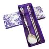 ZHONGJIUYUAN Set of 3 Color Dinnerware Sets Romantic Purple Rose Stainless Steel Spoon Chopsticks Travel Camping Cutlery Tools Tableware view 3