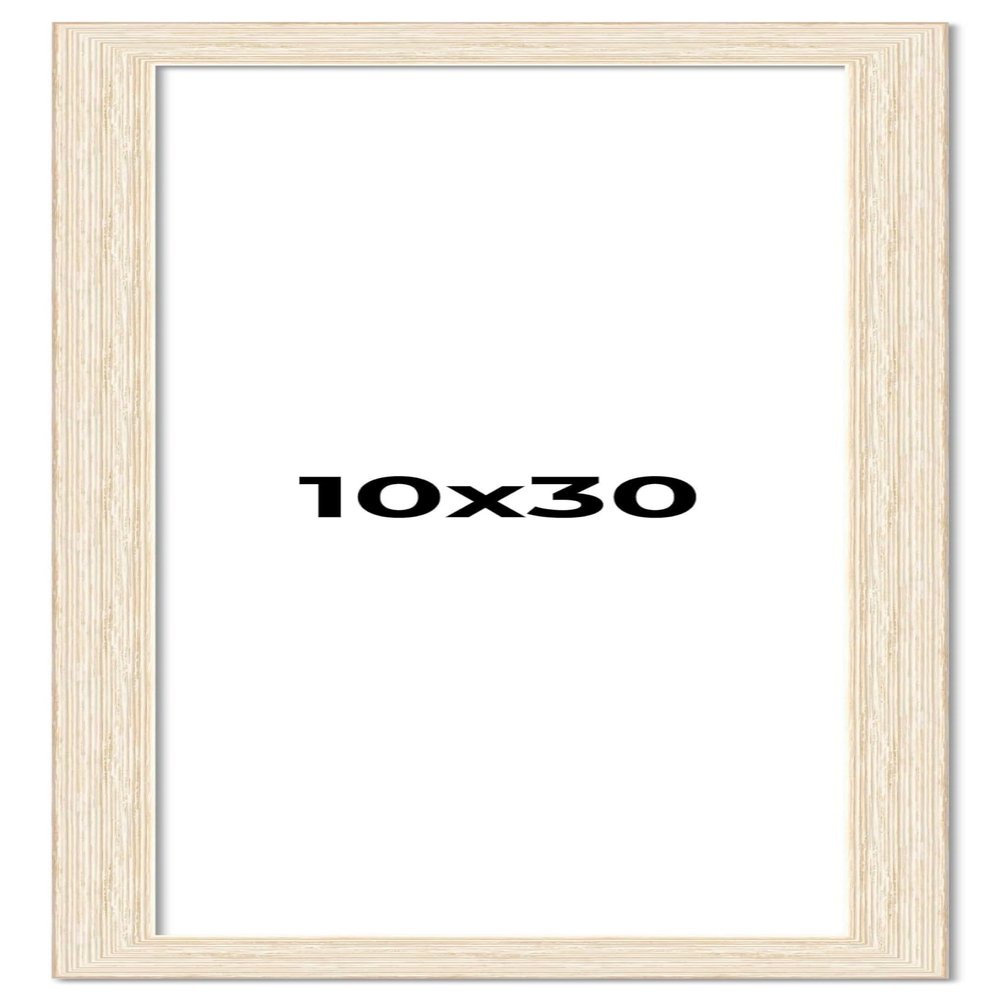 10x30 Frame White Barnwood Picture Frame - Modern Photo Frame Includes UV Acrylic Shatter Guard Front, Acid Free Foam Backing Board, Hanging Hardware Wood Wall Frames for Family Photos - no Mat