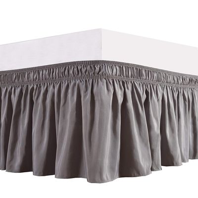 1 Wrap Around Bed Skirt, Elastic Dust Ruffles, Easy Fit Wrinkle and Fade Resistant Pattern Solid 100% Egyptian Cotton 500 TC , Hotel Quality Fabric, 13 inch Drop Length, Size Full, Silver Grey