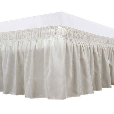 1 Wrap Around Bed Skirt, Elastic Dust Ruffles, Easy Fit Wrinkle and Fade Resistant Pattern Solid 100% Egyptian Cotton 500 TC , Hotel Quality Fabric, 13 inch Drop Length, Size Cal-King, ivory