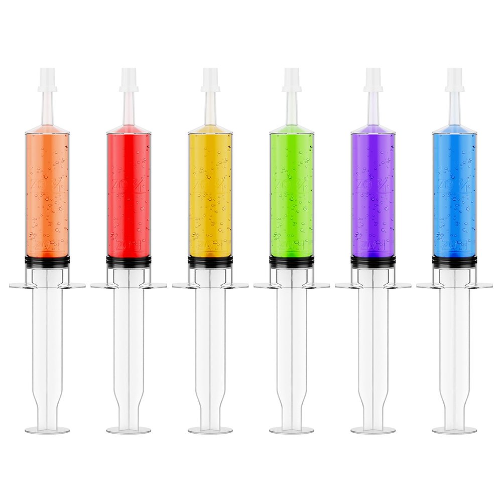 50 PACK 1.5 oz Halloween Jelly Syringes Shot, Medium Containers with Lids, Perfect for Plastic Shot Glasses or Jelly Cups, Great for Halloween Thanksgiving Christmas Party