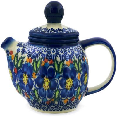 Polmedia Polish Pottery Tea Pot with Sifter UNIKAT - Lightbug Garden Pattern Handmade in Boleslawiec Poland by Ceramika Bona + Certificate of Authenticity