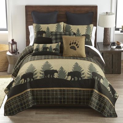 Donna Sharp Twin Polyester Bedding Set - 2 Piece - Bear Walk Plaid Lodge Quilt Set with Twin Quilt and One Standard Pillow Sham - Machine Washable - Perfect for Rustic Decor