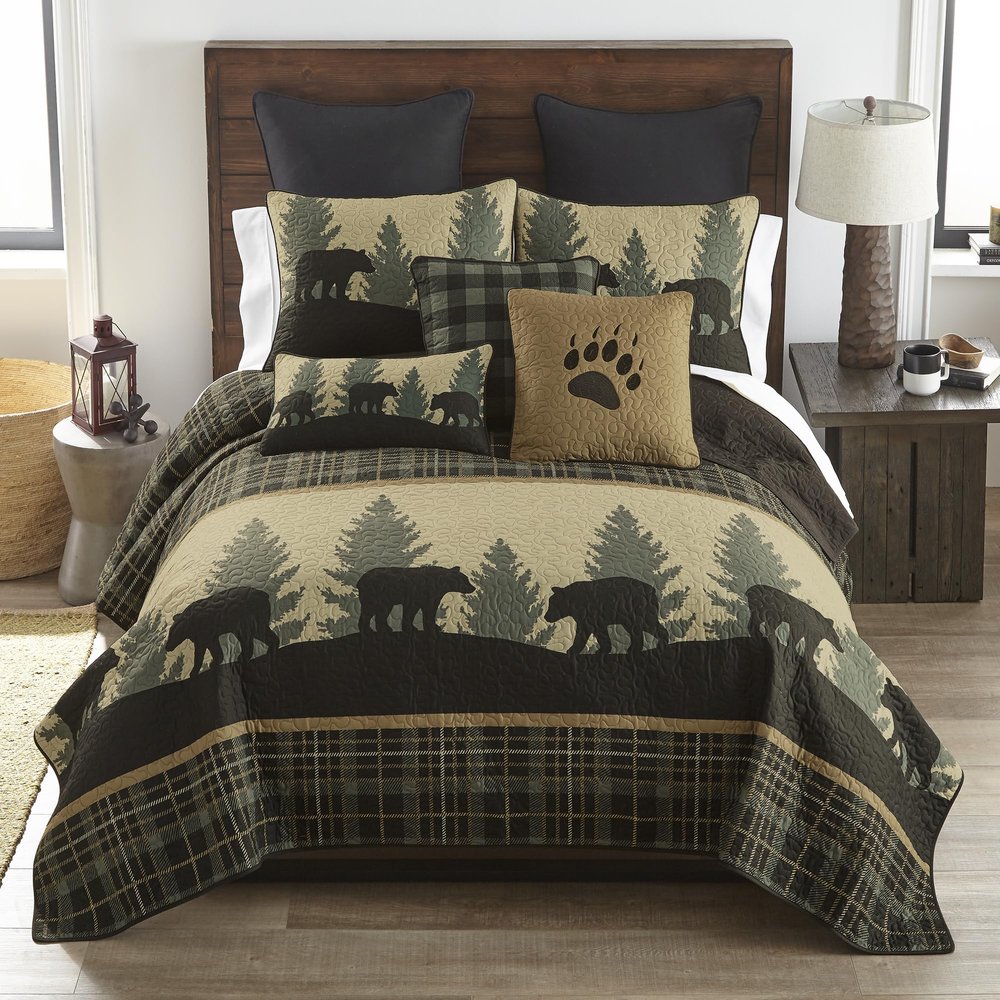 Donna Sharp Twin Polyester Bedding Set - 2 Piece - Bear Walk Plaid Lodge Quilt Set with Twin Quilt and One Standard Pillow Sham - Machine Washable - Perfect for Rustic Decor
