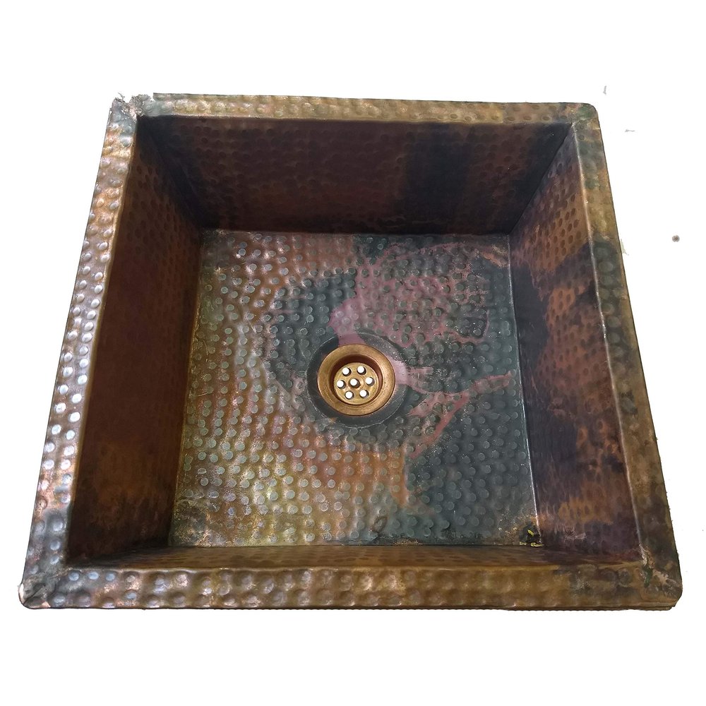 Fire Treated Vintage Look Rustic Copper Kitchen Bathroom Undermount Square Sink