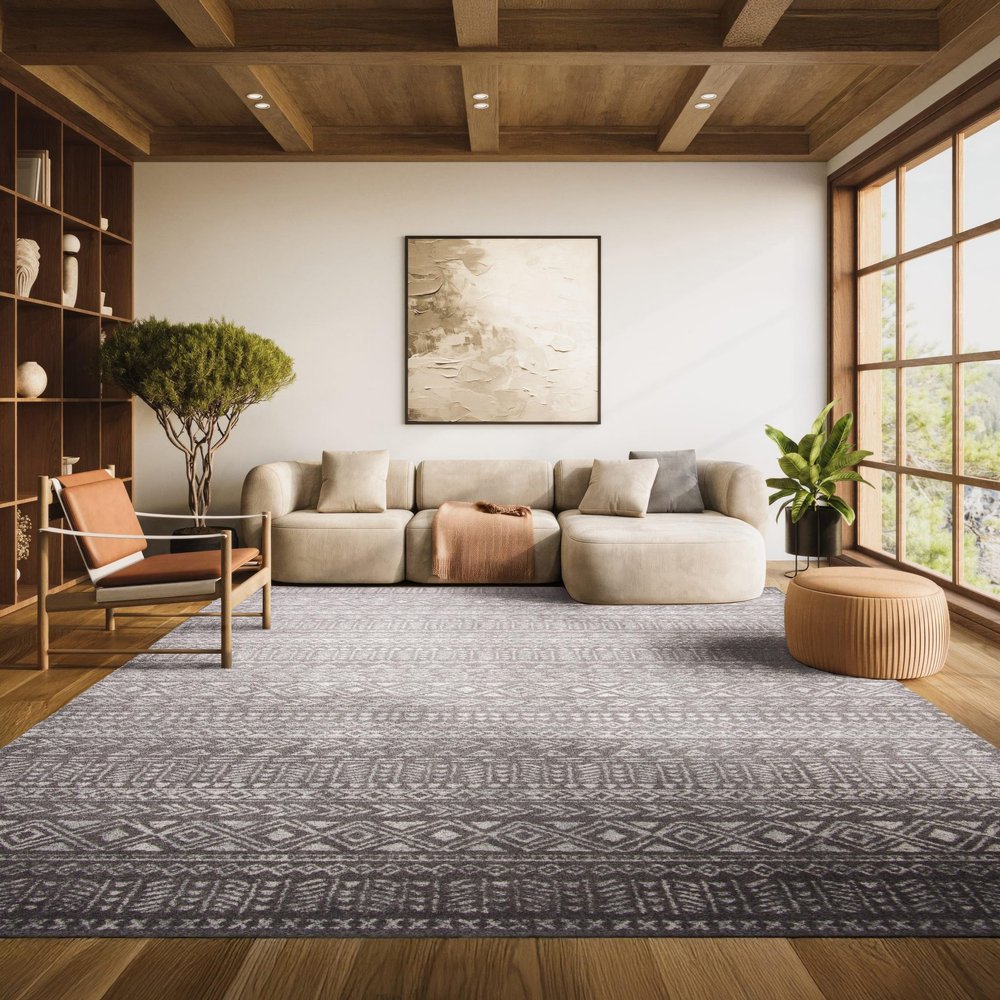 SAFAVIEH Area Rug 8x10 - Tulum Collection - Large - Dark Grey & Ivory, Moroccan Boho Distressed Design, Non-Shedding & Easy to Clean, Ideal for Living Room, Bedroom, Dining Space (TUL263F)