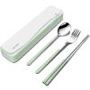 DEVICO Travel Utensils, 18/8 Stainless Steel 4pcs Cutlery Set Portable Camp Reusable Flatware Silverware, Include Fork Spoon Chopsticks with Case (Green) view 1