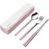 DEVICO Travel Utensils, 18/8 Stainless Steel 4pcs Cutlery Set Portable Camp Reusable Flatware Silverware, Include Fork Spoon Chopsticks with Case (Pink) view 1