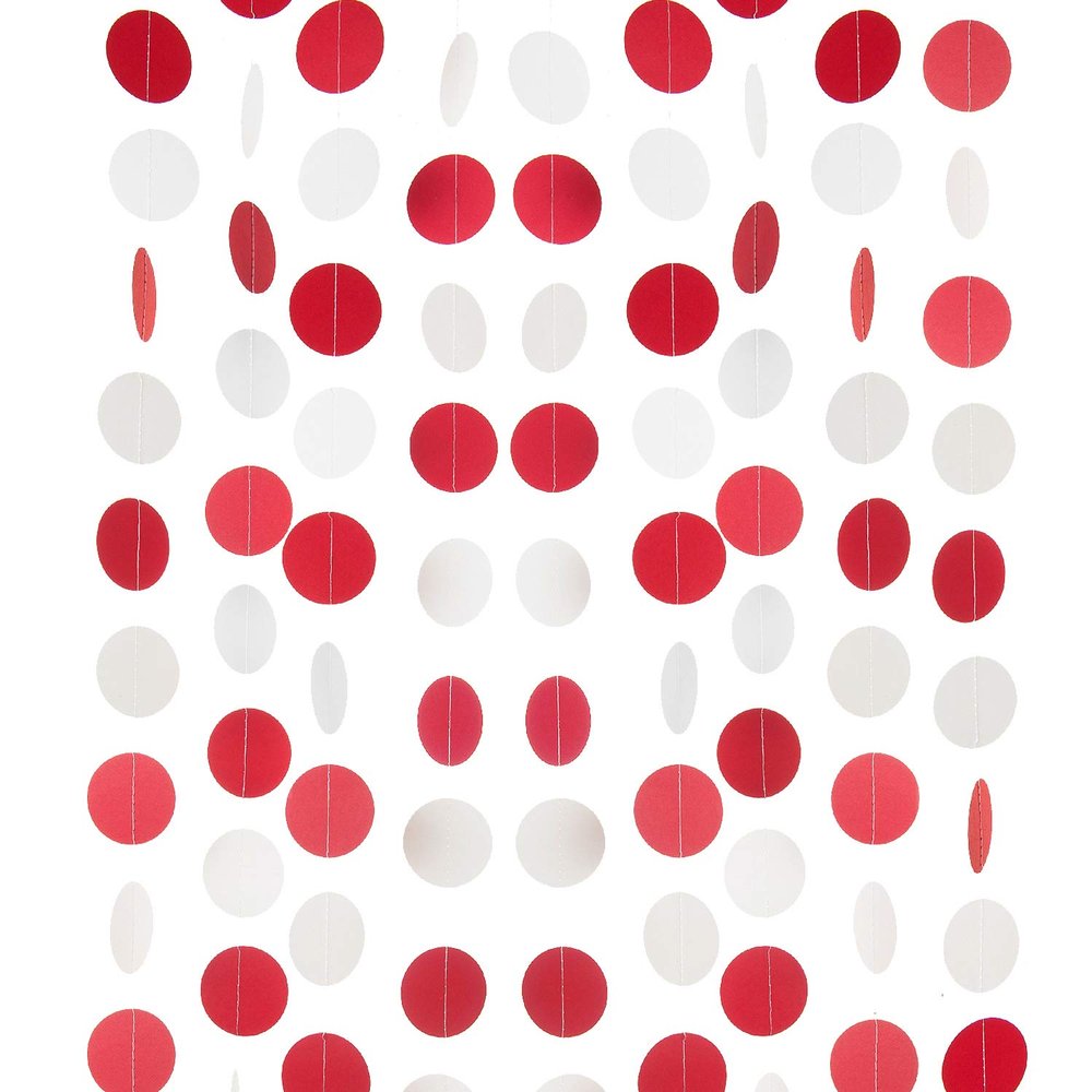 WEVEN Red and White Paper Garland Circle Dots Party Garland Banner Streamer Backdrop Hanging Decorations, 2" in Diameter, Pack of 3, 30 Feet in Total