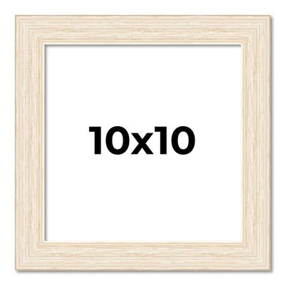 10x10 Frame White Barnwood Picture Frame - Modern Photo Frame Includes UV Acrylic Shatter Guard Front, Acid Free Foam Backing Board, Hanging Hardware Wood Square Frame Wall Frames for Family Photos