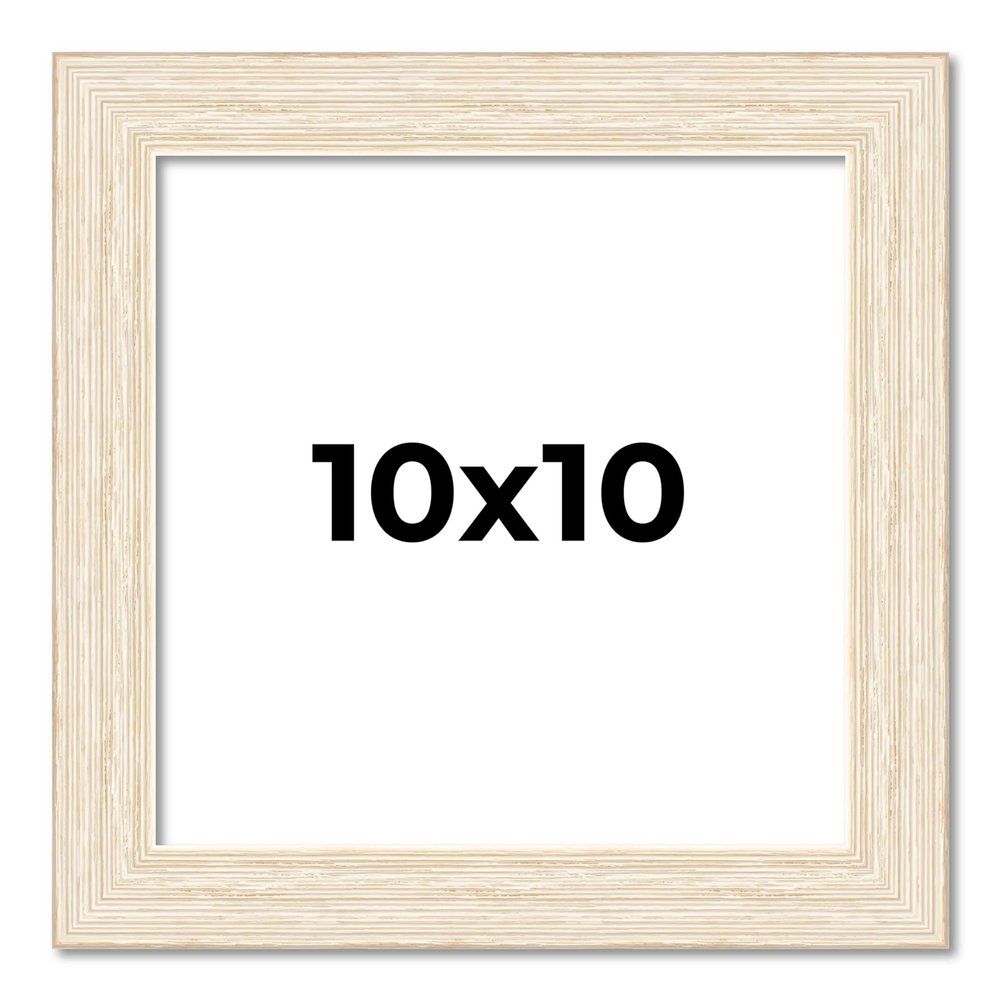 10x10 Frame White Barnwood Picture Frame - Modern Photo Frame Includes UV Acrylic Shatter Guard Front, Acid Free Foam Backing Board, Hanging Hardware Wood Square Frame Wall Frames for Family Photos