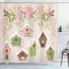 Ambesonne Birdhouse Shower Curtain, Pastel Tone Nests Floral Ornaments Covered in Snow, Cloth Fabric Bathroom Decor Set with Hooks, 69" W x 84" L, Rose Umber Green view 1