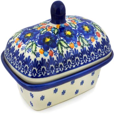Polmedia Polish Pottery Butter Dish UNIKAT - Lightbug Garden Pattern Handmade in Boleslawiec Poland by Ceramika Bona + Certificate of Authenticity