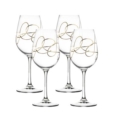Barski Wine, Goblet, Glasses, Crystal Glass, Set of 4, with Gold String Design, Made in Europe, 14 oz.