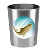 Wastebasket Round Silver Aluminum Finish Trash Can Featuring Your Choice of an Animal Themed Vinyl Decal - Free Trash Bag Included (Bass) view 1