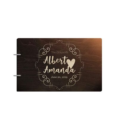 Bride and Groom Personalized Handmade Wedding Guest Book for Bride and Groom Wood Alternative Custom Engraved Newlywed Marriage Album 10 Designs to Choose from (Design 01, Chocolate Walnut)