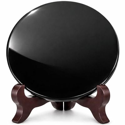 Polar Jade Black Obsidian Scrying Mirror (120 mm / 4.7" with Stand)