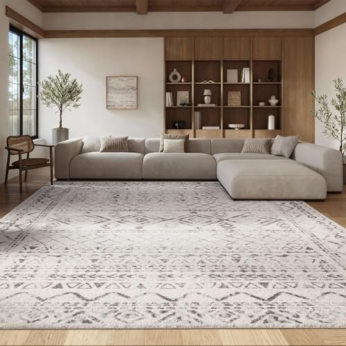 SAFAVIEH Area Rug 8x10 - Tulum Collection - Large - Ivory & Grey, Moroccan Boho Distressed Design, Non-Shedding & Easy to Clean, Ideal for Living Room, Bedroom, Dining Space (TUL268A)