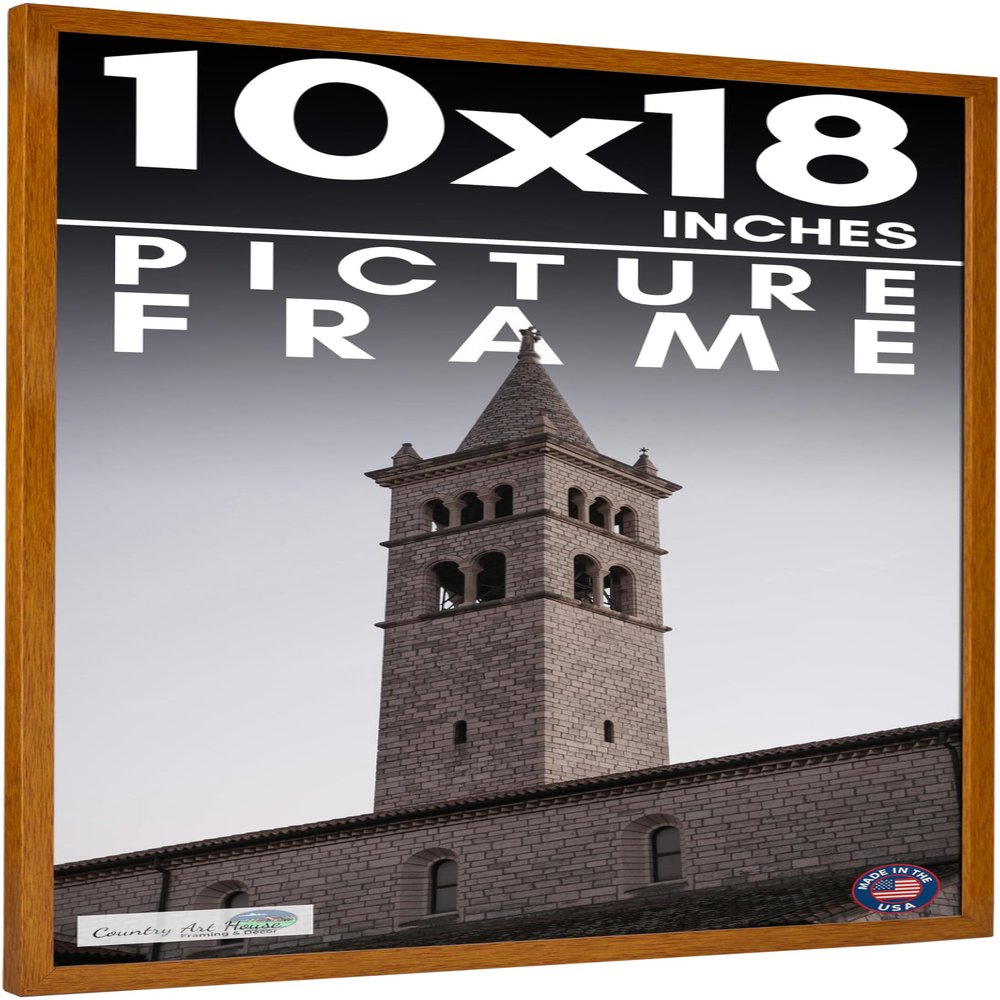 10x18 Frame Honey Pecan Brown Solid Wood Picture Frame | 0.75 Inch Moulding Width | 0.5 Inch Rabbet Depth | Includes UV Acrylic Plexiglass, Acid Free Foam Backing Board and Hanging Hardware