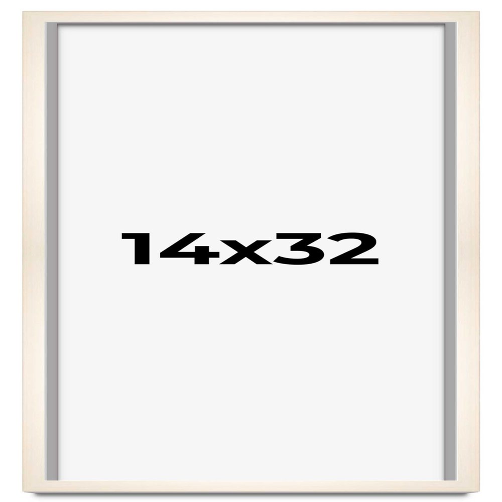 CountryArtHouse 14x32 Frame White Wash Solid Wood Picture Frame | 0.8125 Inch Moulding Width | Includes UV Acrylic Plexiglass, Acid Free Foam Board Backing and Hanging Hardware