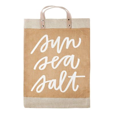 Santa Barbara Design Studio Farmers Market Jute Tote Bag - Reusable with Leather Handles, Waterproof Lining, and Inside Pocket, 13" x 18", Sun Sea Salt