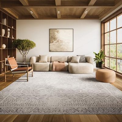 SAFAVIEH Area Rug 8x10 - Tulum Collection - Large - Ivory & Grey, Moroccan Boho Distressed Design, Non-Shedding & Easy to Clean, Ideal for Living Room, Bedroom, Dining Space (TUL264A)