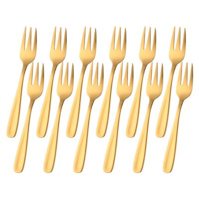 12 Pieces Appetizers Desert Forks, Baikai 18/10 Stainless Steel Finished Tasting Cocktail Mini Salad Fruit Fork Set, 5.5 Inch (Gold)