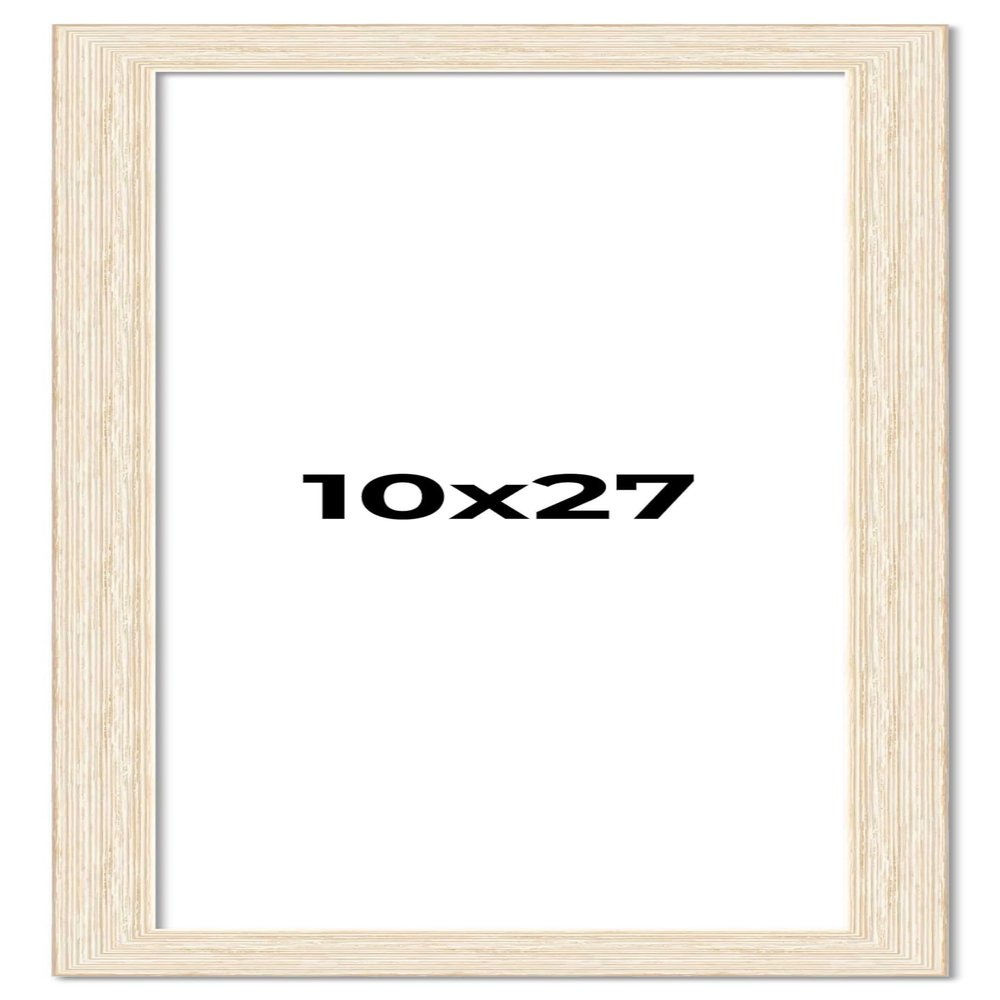 10x27 Frame White Barnwood Picture Frame - Modern Photo Frame Includes UV Acrylic Shatter Guard Front, Acid Free Foam Backing Board, Hanging Hardware Wood Wall Frames for Family Photos - no Mat
