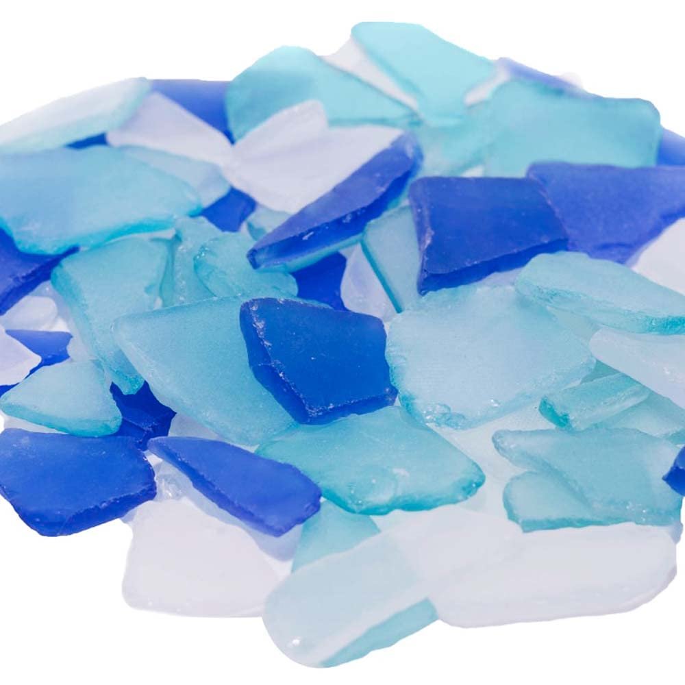 Nautical Crush Trading Sea Glass | Cobalt Blue Aqua and Frosted White Sea Glass Mix | 55 Ounces of Sea Glass for Art Crafts and Decor | Sea Glass Bulk