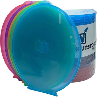 CheckOutStore (200) Clear Compact Slim Round Clamshell CD/DVD Case with Lock on Top (Assorted Color)