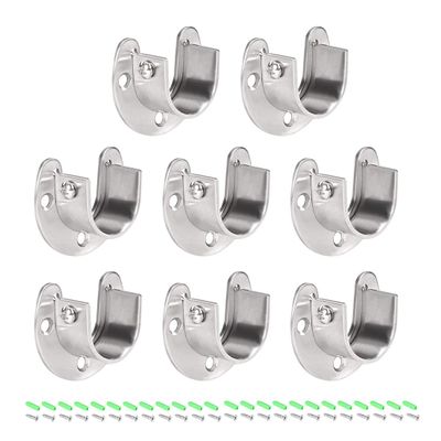 uxcell Stainless Steel Closet Rod End Supports - 8 Packs Wardrobe Pole Sockets Flange Rod Holder W Screws - 32mm Diameter U-Shaped