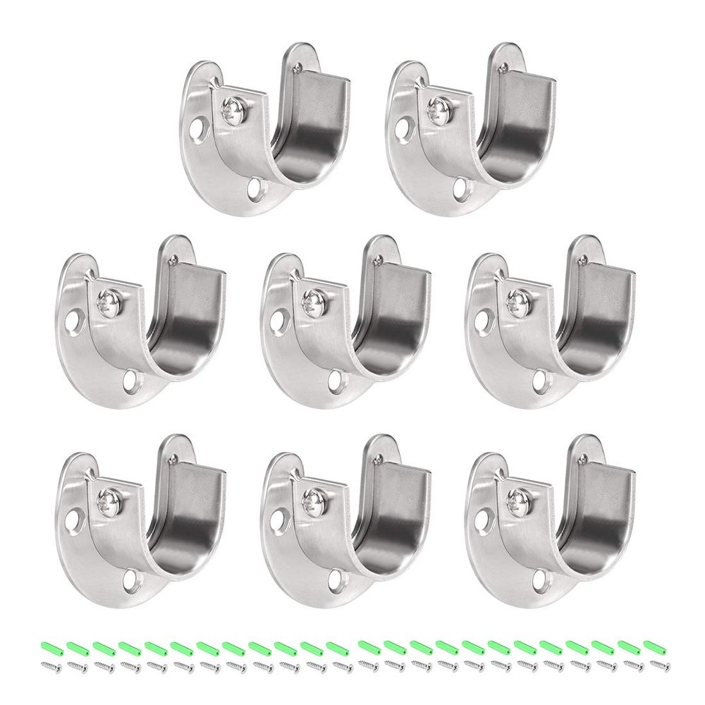 uxcell Stainless Steel Closet Rod End Supports - 8 Packs Wardrobe Pole Sockets Flange Rod Holder W Screws - 32mm Diameter U-Shaped