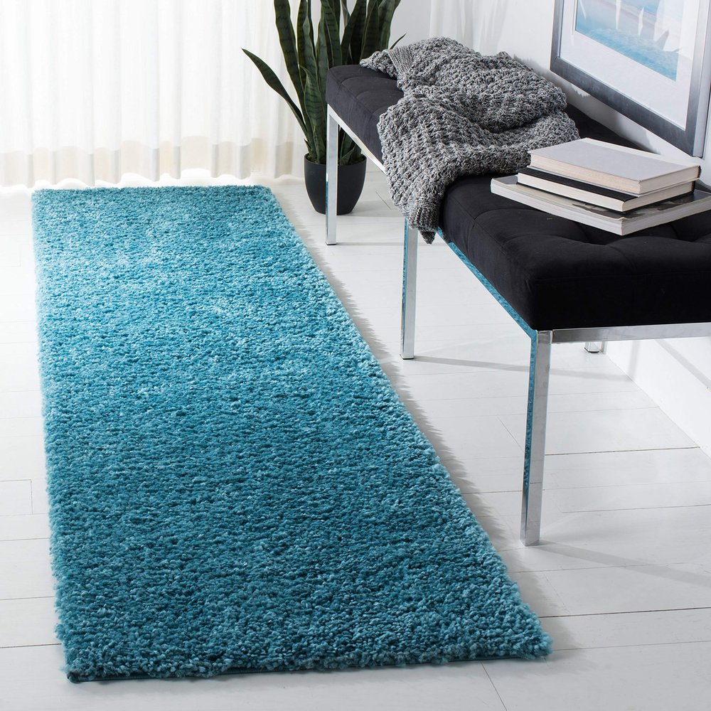 SAFAVIEH August Shag Collection Runner Rug - 2'3" x 12', Turquoise, Solid Design, Non-Shedding & Easy Care, 1.2-inch Thick Ideal for High Traffic Areas in Living Room, Bedroom (AUG900K)