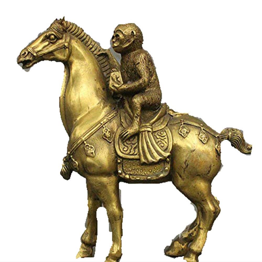 Folk Chinese Copper Brass Feng Shui Zodiac Monkey Horse Sculpture