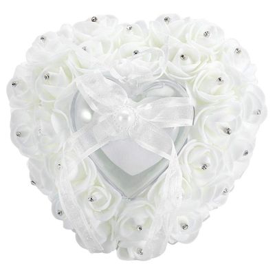 Ring Pillow for Wedding, Wedding Ring Pillow, Romantic HeartShaped Ring Cushion for Wedding Party Decoration Supplies (White)