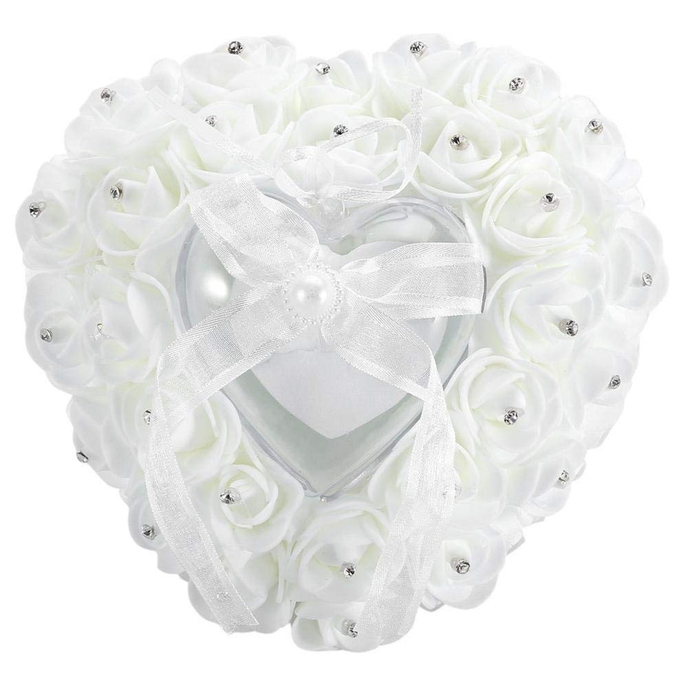 Ring Pillow for Wedding, Wedding Ring Pillow, Romantic HeartShaped Ring Cushion for Wedding Party Decoration Supplies (White)