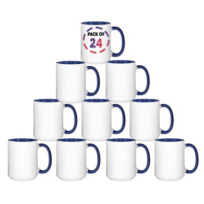 15oz Blue Sublimation Mugs  Blank Ceramic Cups for Heat Transfer Printing  Set of 24 Bulk Mugs for Custom Crafting, Customizable Drinkware