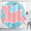 Ambesonne Blue and Pink Shower Curtain, Happy Flying Pig with Wings on Retro Style Dotted Oval, Cloth Fabric Bathroom Decor Set with Hooks, 69" W x 84" L, Pale Sky Blue Pale Pink view 1