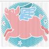 Ambesonne Blue and Pink Shower Curtain, Happy Flying Pig with Wings on Retro Style Dotted Oval, Cloth Fabric Bathroom Decor Set with Hooks, 69" W x 84" L, Pale Sky Blue Pale Pink view 2