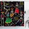 Ambesonne Skeleton Shower Curtain, Dia de Los Muertos Fiesta Themed Image with Sugar Skulls and Mexican Elements, Cloth Fabric Bathroom Decor Set with Hooks, 69" W x 84" L, Black Multicolor view 1