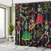 Ambesonne Skeleton Shower Curtain, Dia de Los Muertos Fiesta Themed Image with Sugar Skulls and Mexican Elements, Cloth Fabric Bathroom Decor Set with Hooks, 69" W x 84" L, Black Multicolor view 4